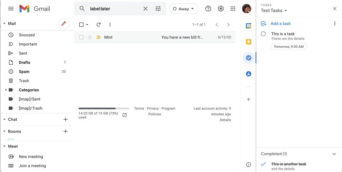 Completed tasks are shown in the bottom of the sidebar.