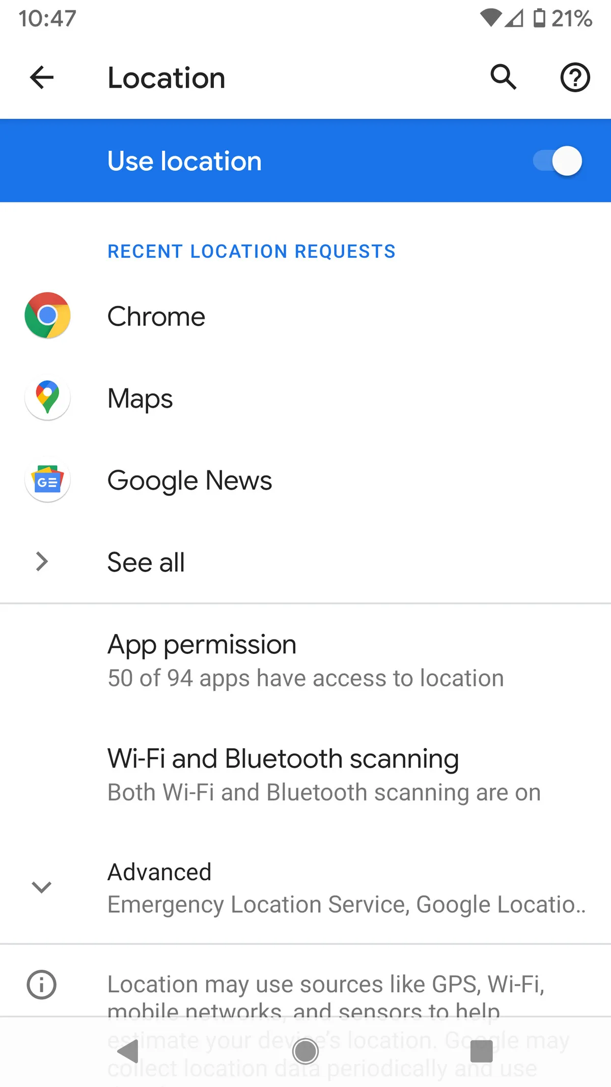 Once Location is enabled, you can tweak the settings of your various apps.
