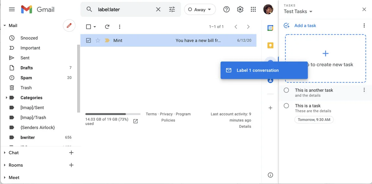 You can drag and drop an email into the Tasks sidebar to add it as a task.