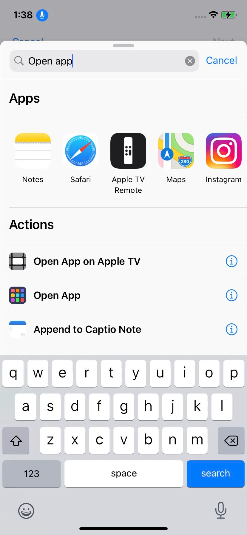 Type “Open app” in the search bar